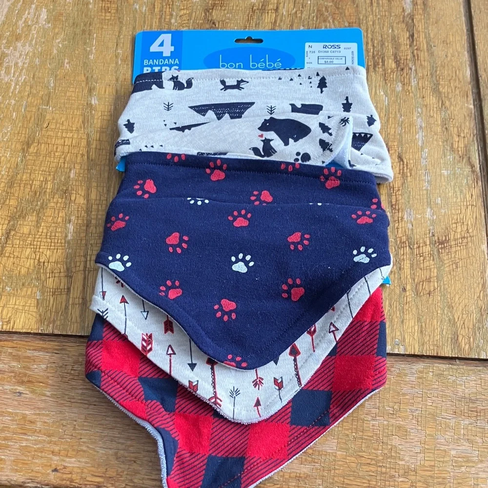 Bon Bebe Bandana Bibs Set - Navy, Red, Cream